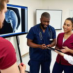 **

A diverse group of trainees actively participating in a tech rehabilitation program, receiving constructive feedback from instructors. Focus on the positive and supportive learning environment.

**