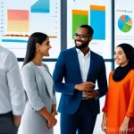 기술 재교육 프로그램의 커리큘럼 개발 팁 - **Prompt:** A group of diverse young professionals, wearing smart casual business attire including m...