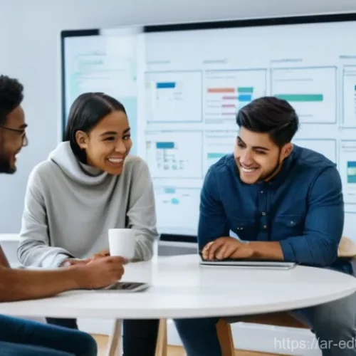 기술 재교육 프로그램에서의 멘토링 효과 - **Prompt:** A diverse group of young adults, approximately 18-25 years old, in a brightly lit, moder...