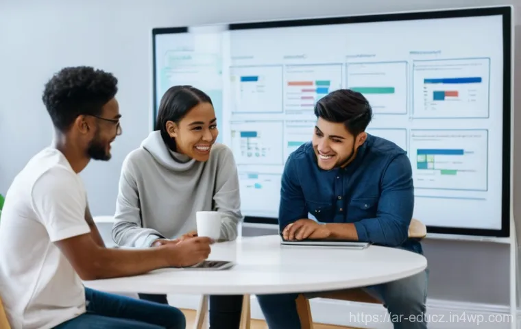 기술 재교육 프로그램에서의 멘토링 효과 - **Prompt:** A diverse group of young adults, approximately 18-25 years old, in a brightly lit, moder...