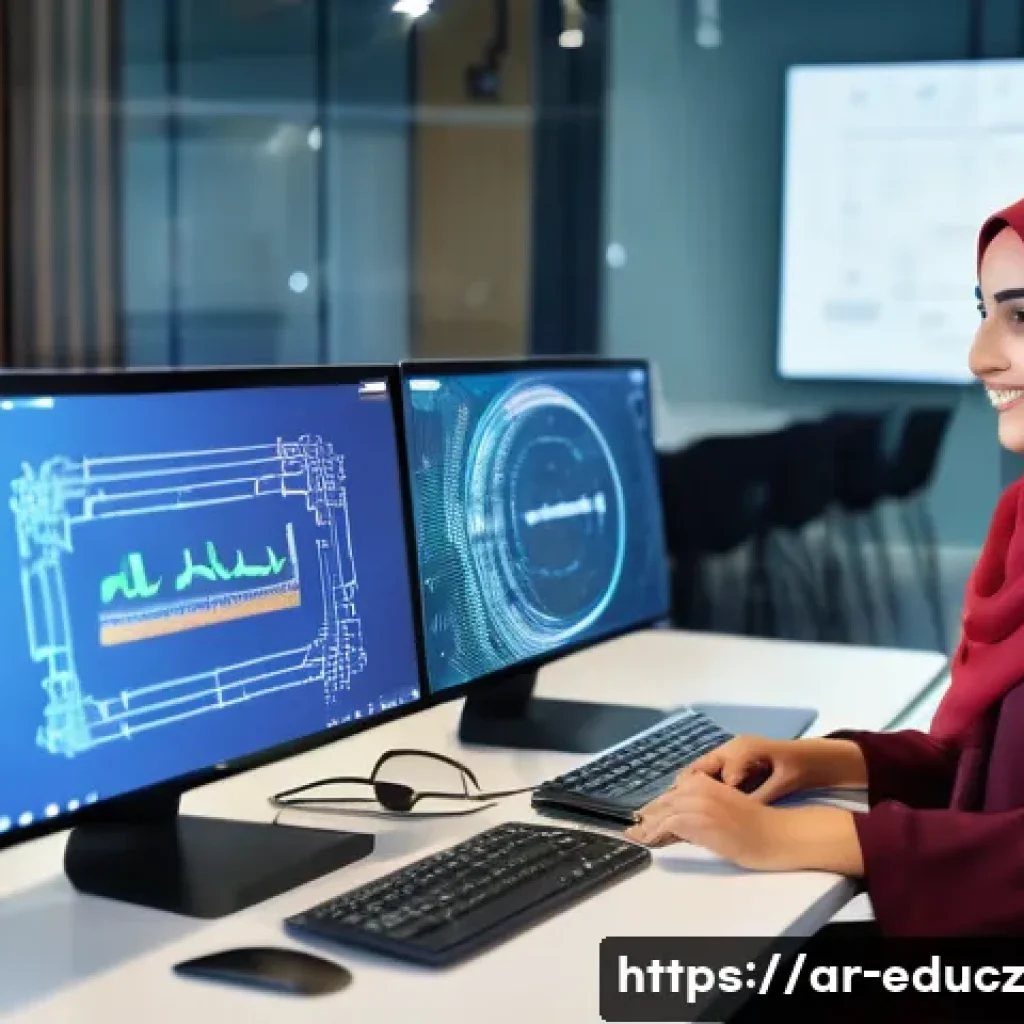 기술 재교육 프로그램의 요구 사항 분석 - A professional Arabic man and woman in a modern training center, both wearing smart casual attire an...